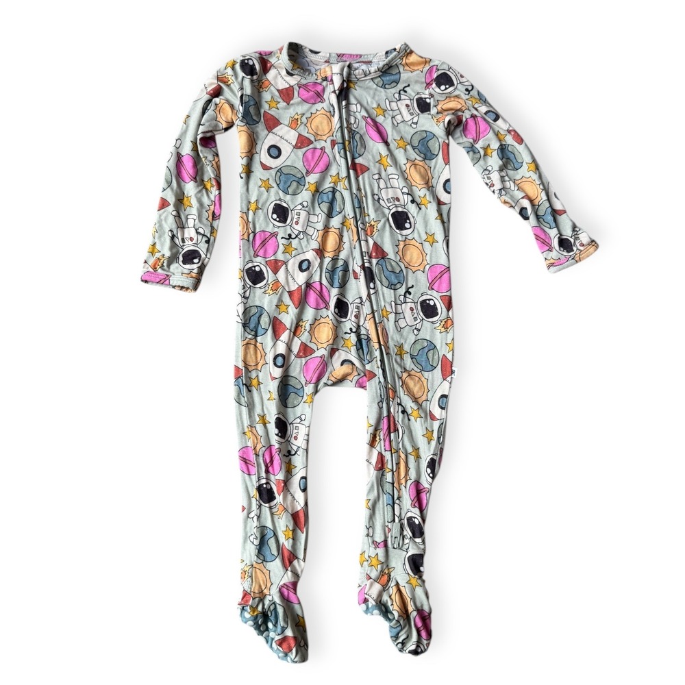 Bums & Roses Space Astronaut Rocket Planets Footed Sleepwear 9-12 Months